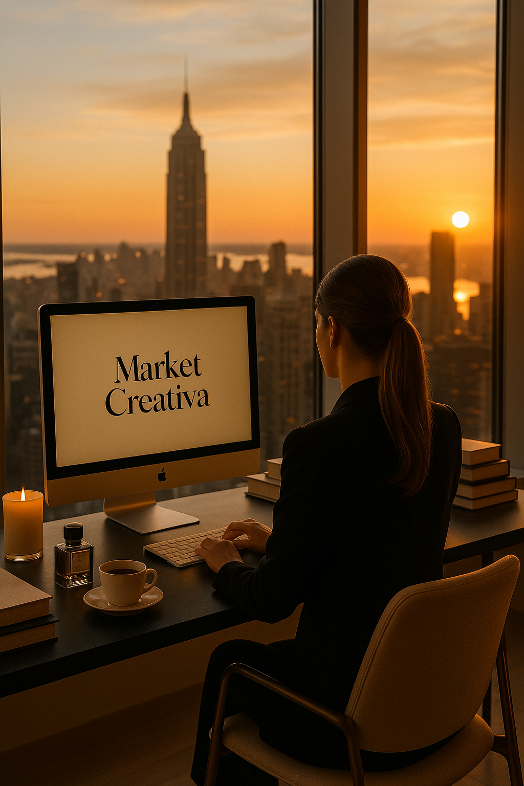 Mujer emprendedora trabajando en su estrategia digital con Market Creativa, representando creatividad, enfoque y éxito profesional.
